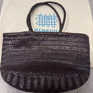 Dragon Diffusion Triple Jump Small Woven Leather Basket Bag Dark Brown
